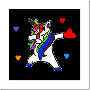 Valentines day Dabbing unicorn Heart Posters and Art